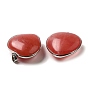Cherry Quartz Glass Pendants, Platinum Plated Brass Heart Charms with Iron Snap on Bails