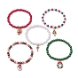 5 шт. 5 стили рождественская тематика акриловый искусственный жемчуг и сплав эмаль эластичный браслет с подвесками наборы для женщин