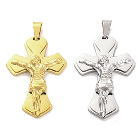 PVD Vacuum Plating 304 Stainless Steel Pendants, Cross with Jesus Charm, Religion