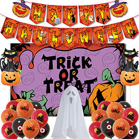  Horror Halloween Party Decoration Supplies Skull Pumpkin Pull Flag Cake Insert Card Balloon Set