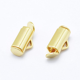 Brass Slide On End Clasp Tubes, Slider End Caps, Real 18K Gold Plated, Cadmium Free & Nickel Free & Lead Free