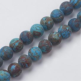 Natural Chrysocolla Round Bead Strands, Dyed & Heated, Frosted