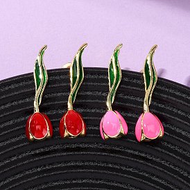 Серьги-гвоздики из латуни, тюльпан, золотые