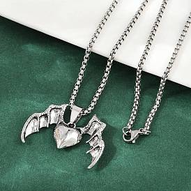 Хеллоуин сплав сердце с крыльями летучей мыши кулон 201 нержавеющая сталь коробчатая цепь ожерелья для женщин мужчин