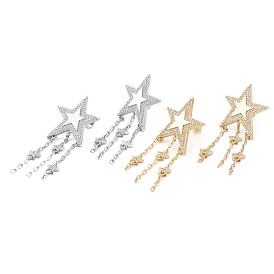 Rack Plating Brass Micro Pave Clear Cubic Zirconia Dangle Earrings, Cadmium Free & Lead Free, Long-Lasting Plated, Star