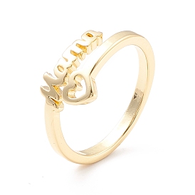 Word Mom Heart Cuff Ring, Rack Plating Brass Open Ring for Mother's Day