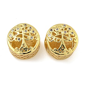 Rack Plating Brass Micro Pave Cubic Zirconia Beads, Long-Lasting Plated, Cadmium Free & Lead Free, Flat Round with Tree