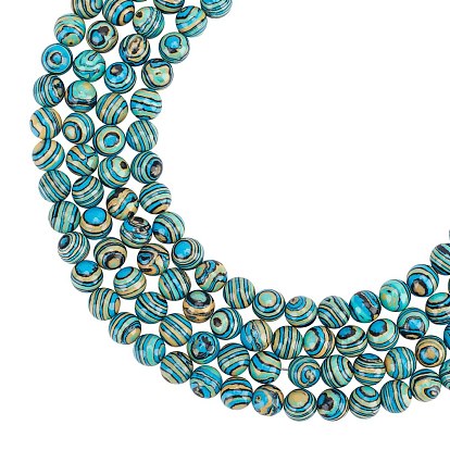 Perles synthétiques malachite brins, teint, ronde