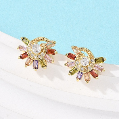 Серьги-гвоздики в форме солнца с микропаве из кубических цирконий из латуни, долговечная тарелка, стойки покрытие, без свинца и без кадмия