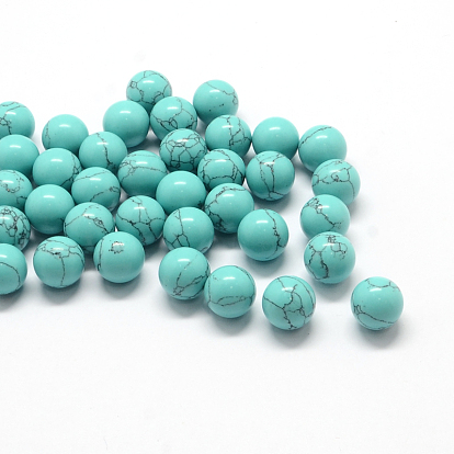 Round Dyed Synthetic Turquoise Beads, Gemstone Sphere, No Hole/Undrilled