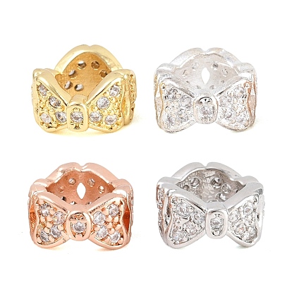 Бусины из латуни с прозрачным кубическим цирконием в форме бантика, бусины с большим отверстием, без кадмия и без свинца, стойки покрытие, долговечный