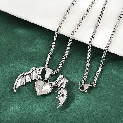 Хеллоуин сплав сердце с крыльями летучей мыши кулон 201 нержавеющая сталь коробчатая цепь ожерелья для женщин мужчин