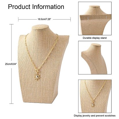 Wooden Covered with Imitation Burlap Necklace Displays, 25x17x9.4cm