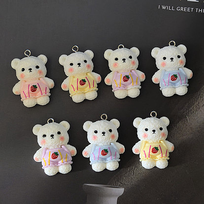 Непрозрачные подвески смолы, клубничный медведь, с платиново-железными петлями