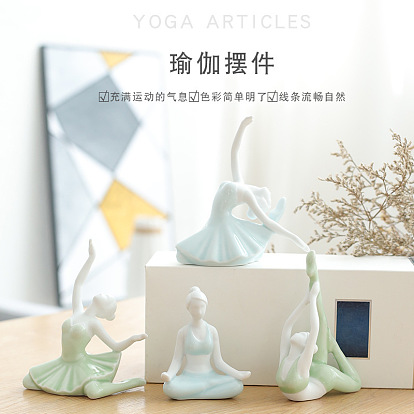 Ceramics Yoga Girl Figurines, for Home Desktop Decoration