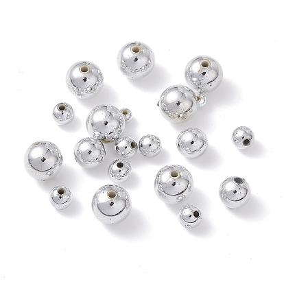 Silver Color Plated Acrylic Round Spacer Beads, 4~10mm, Hole: 1.5~2mm