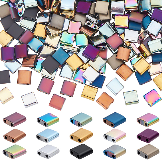 270 шт. 15 гальванизированные матовые синтетические немагнитные гематитовые бусины разных цветов, квадратный, 2-луночное