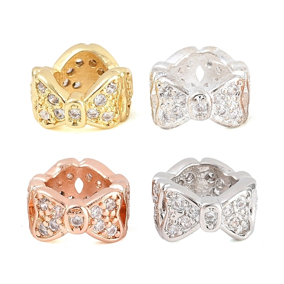 Бусины из латуни с прозрачным кубическим цирконием в форме бантика, бусины с большим отверстием, без кадмия и без свинца, стойки покрытие, долговечный