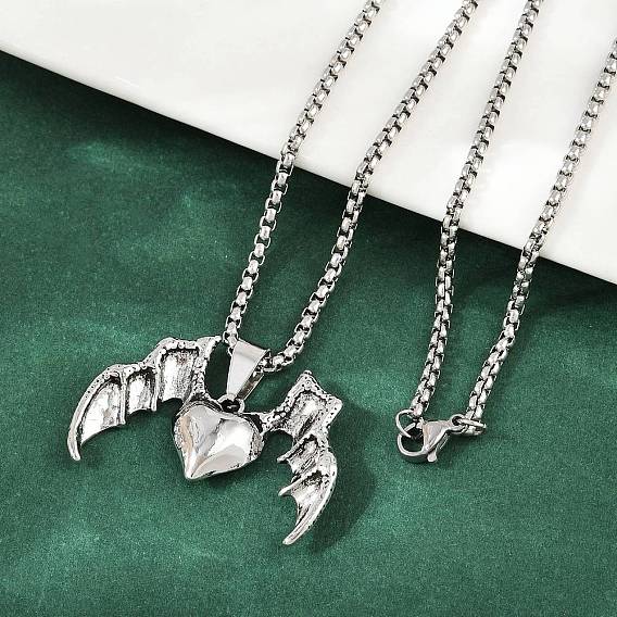 Хеллоуин сплав сердце с крыльями летучей мыши кулон 201 нержавеющая сталь коробчатая цепь ожерелья для женщин мужчин