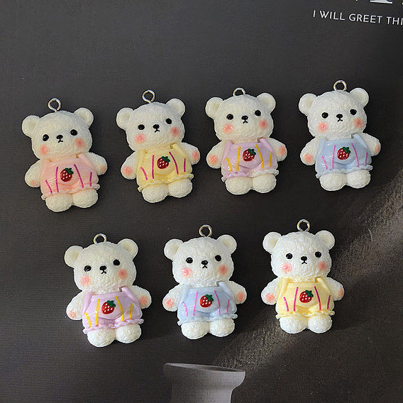 Непрозрачные подвески смолы, клубничный медведь, с платиново-железными петлями