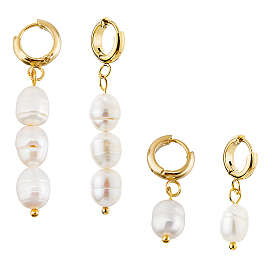 2 пары 2 стили серьги-кольца из натурального культивированного пресноводного жемчуга в форме слезы, с 201 фурнитурой для сережек-колец Huggie Hoop из нержавеющей стали