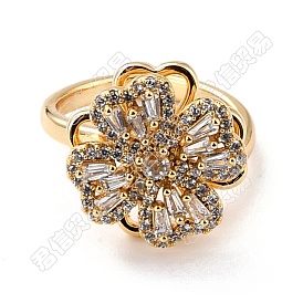 Clover Cubic Zirconia Rotatable Cuff Ring for Calming Worry Meditation, Brass Fidget Spinner Open Ring