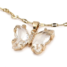 Ожерелья с подвеской из светлого золота и латуни в виде бабочки с микропаве и кубическим цирконием, со стеклом