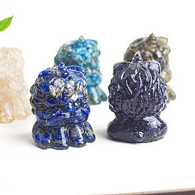 Resin Lion Display Decoration, with Natural & Synthetic Gemstone Chips inside Statues for Home Office Decorations