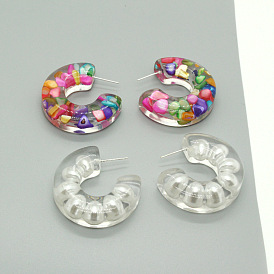 925 Silver Pearl Shell Acrylic Earrings Resin Ear Jewelry C-shaped Dangle
