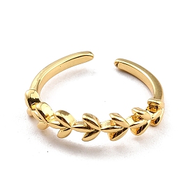 Brass Leaf Wrapped Open Cuff Ring for Women, Cadmium Free & Nickel Free & Lead Free