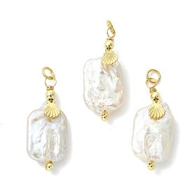 Подвески из натурального барочного жемчуга кеши, Прямоугольные подвески с 304 подвесками в форме ракушки из нержавеющей стали, золотые