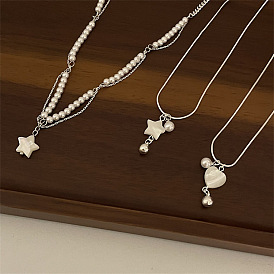 Sweet Temperament Double Layer Pearl Necklace Women's Versatile High-end Sense Never Fading Heart Star Pendant Necklace 