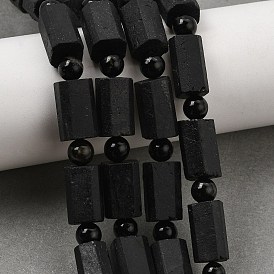 Natural Black Tourmaline Beeds Strands, Column, Faceted, with Seed Beads