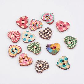 Wooden Buttons, 2-Hole, Heart