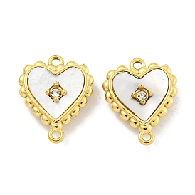 Vacuum Plating 304 Stainless Steel Crystal Rhinestone Links, Heart Connector Charms with Shell