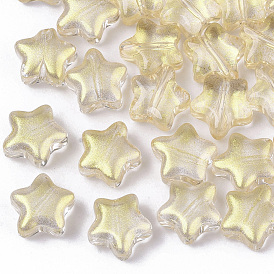 Transparent Spray Painted Glass Beads, with Glitter Powder, Star