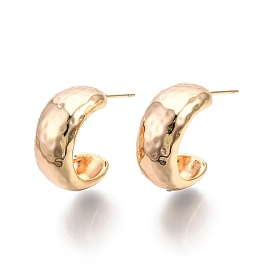 Brass C-Shape Stud Earrings for Women, Nickel Free