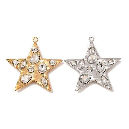 304 Stainless Steel Rhinestone Pendants, Star Charms