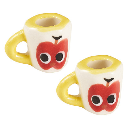 2Pcs Handmade Porcelain Mug Cup Decoration, Hand Drawn Famille Rose Porcelain, Micro Landscape Dollhouse Accessories