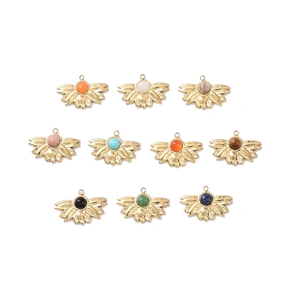 Gemstone Pendants, with Ion Plating(IP) Real 18K Gold Plated 304 Stainless Steel Findings, Leaf Charm