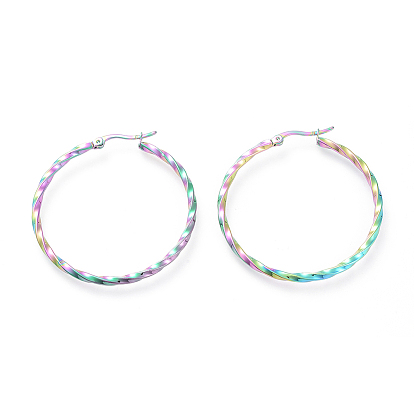 Electroplated 304 Stainless Steel Hoop Earrings, Hypoallergenic Earrings, Twisted Ring