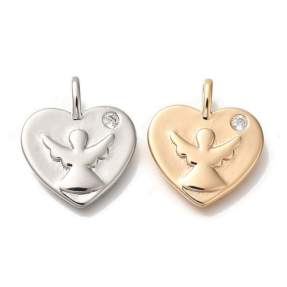 Латунные микро проложить кубического циркония подвески, без кадмия, без никеля и без свинца, сердце с ангельскими подвесками