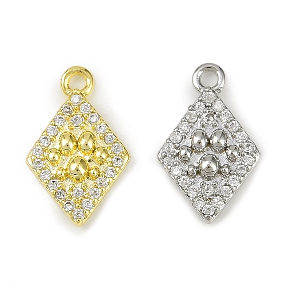 Латунные микропаве прозрачные подвески с фианитом, без кадмия, без никеля и без свинца, долговечный, ромб с отпечатками лап