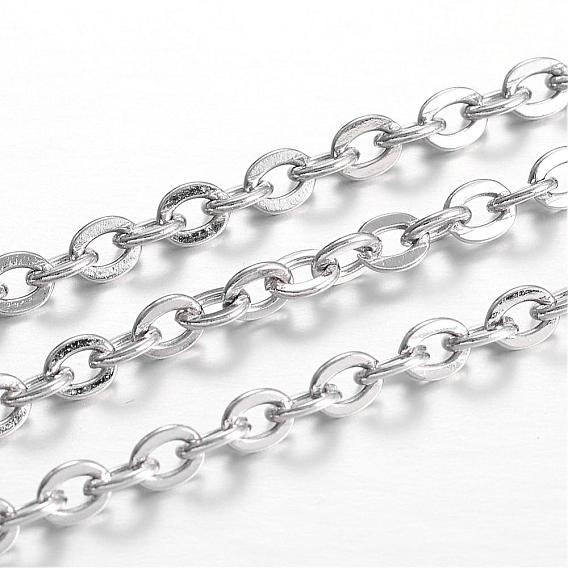 Ion Plating(IP) 304 Stainless Steel Cable Chains, Unwelded, Flat Oval, for Jewelry Making