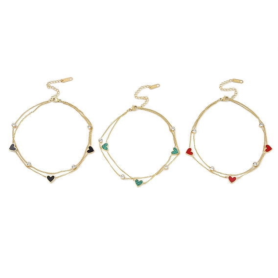 Ионное покрытие (IP) 304 двухслойные браслеты из нержавеющей стали для женщин, со звеньями в форме сердца, золотые