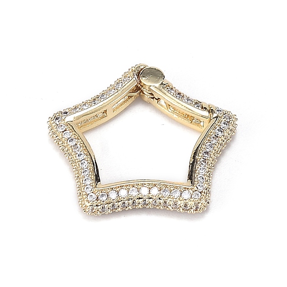 Brass Micro Pave Clear Cubic Zirconia Spring Gate Rings, Long-Lasting Plated, Star