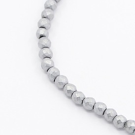 Galvanoplastie dépoli non-magnétiques perles synthétiques rondes hématite brins, facette, 2x2mm, Trou: 1mm, Environ 200 pcs/chapelet, 15.7 pouce