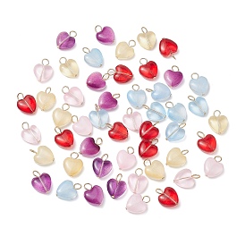 50Pcs 5 Colors Glass Pendants, with 304 Stainless Steel Loop, Golden, Heart