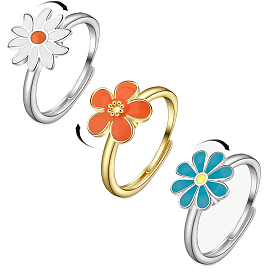 Вращающиеся регулируемые кольца с цветком для женщин, латунные эмалированные кольца-спиннеры