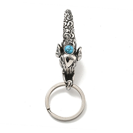 Tibetan Style 316 Surgical Stainless Steel Fittings with 304 Stainless Steel Key Ring with Synthetic Turquoise, Elephant